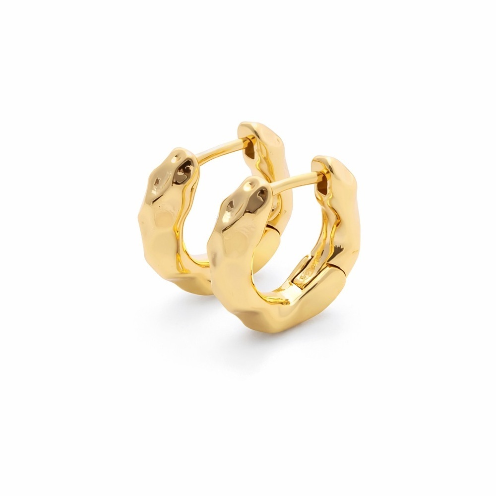 18K Gold Hammered Huggies Earrings (7704)